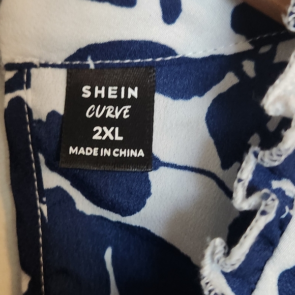 SHEIN Navy and White Floral Blouse - Picture 3 of 4